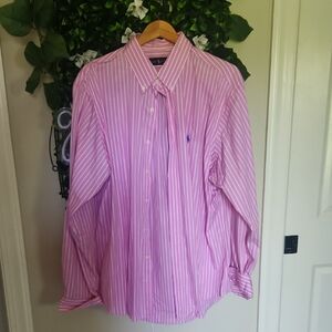Ralph Lauren Pink and White Casual Button Down Shirt